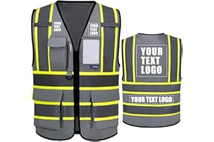AYKRM Custom high vis Reflective Safety Vest for men Women with zipper Pockets