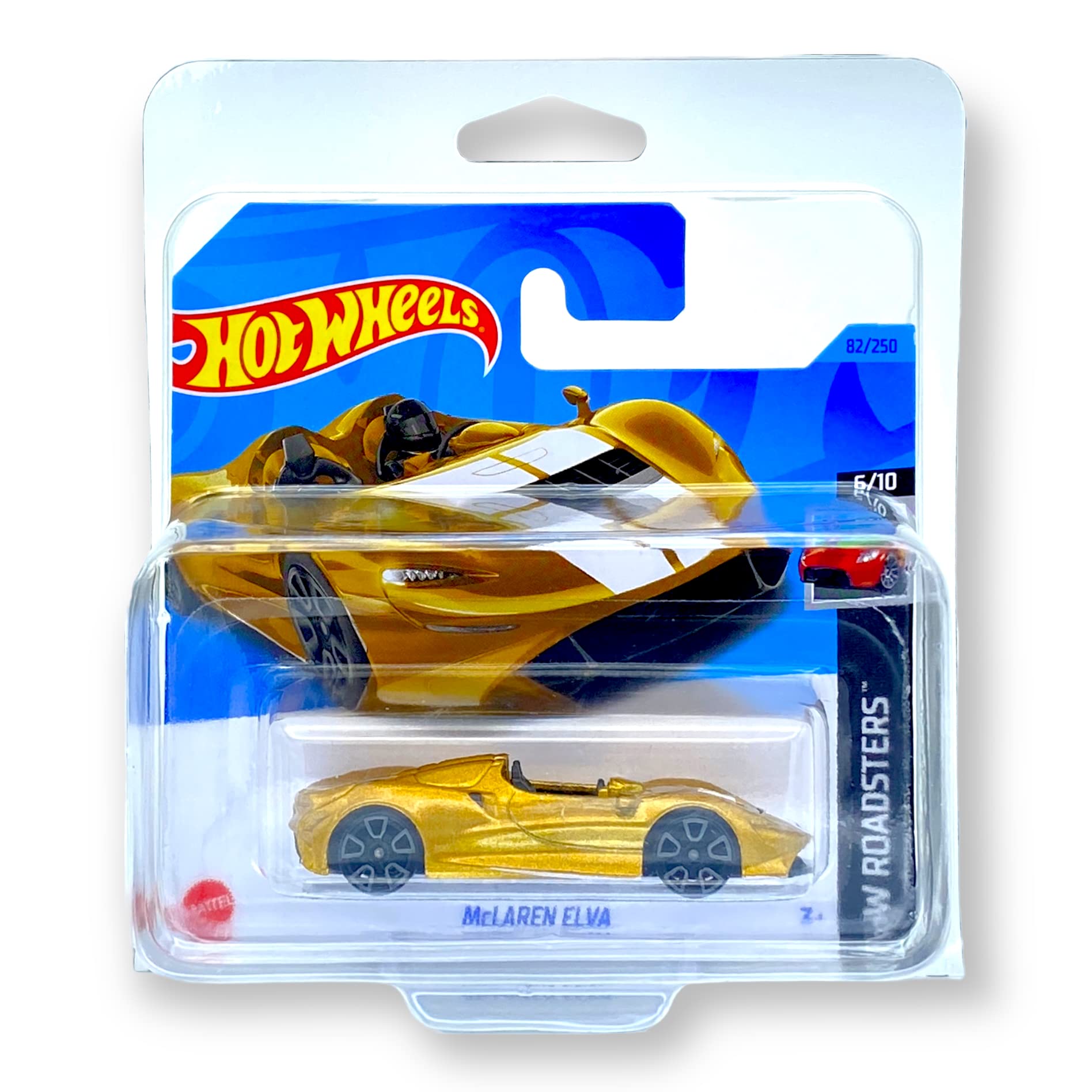Hot Wheels McLaren Elva (Gold) 6/10 HW Roadsters 2023-82/250 (Short Card) - COMES IN A KLAS CAR KEEPER PROTECTIVE COLLECTORS CASE - HKH40