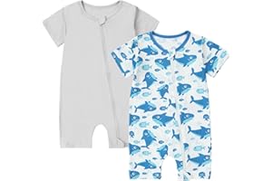MICHLEY Babycostume Bamboo Short Sleeve Summer Clothes 2 Pack, Unisex Newborn Zipper Toddler Clothes for Girls and Boys