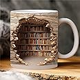 Darzheoy 3d Bookshelf Mug - 3D Effect Books Mugs, Creative Space Design Multi-Purpose Mugs, Book Lovers Coffee Mug, Gifts for Readers (B)