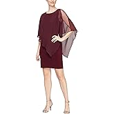 S.L. Fashions Women's Short Chiffon Beaded Capelet Dress (Petite and Regular)