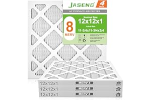 JASENG 12x12x1 AC Furnace Air Filters,(4-Pack) MERV 8 Dust Defense, JASENG MPR 600 Pleated HVAC Replacement Air Filter (exact dimensions: 11 3/4"x11 3/4"x3/4")