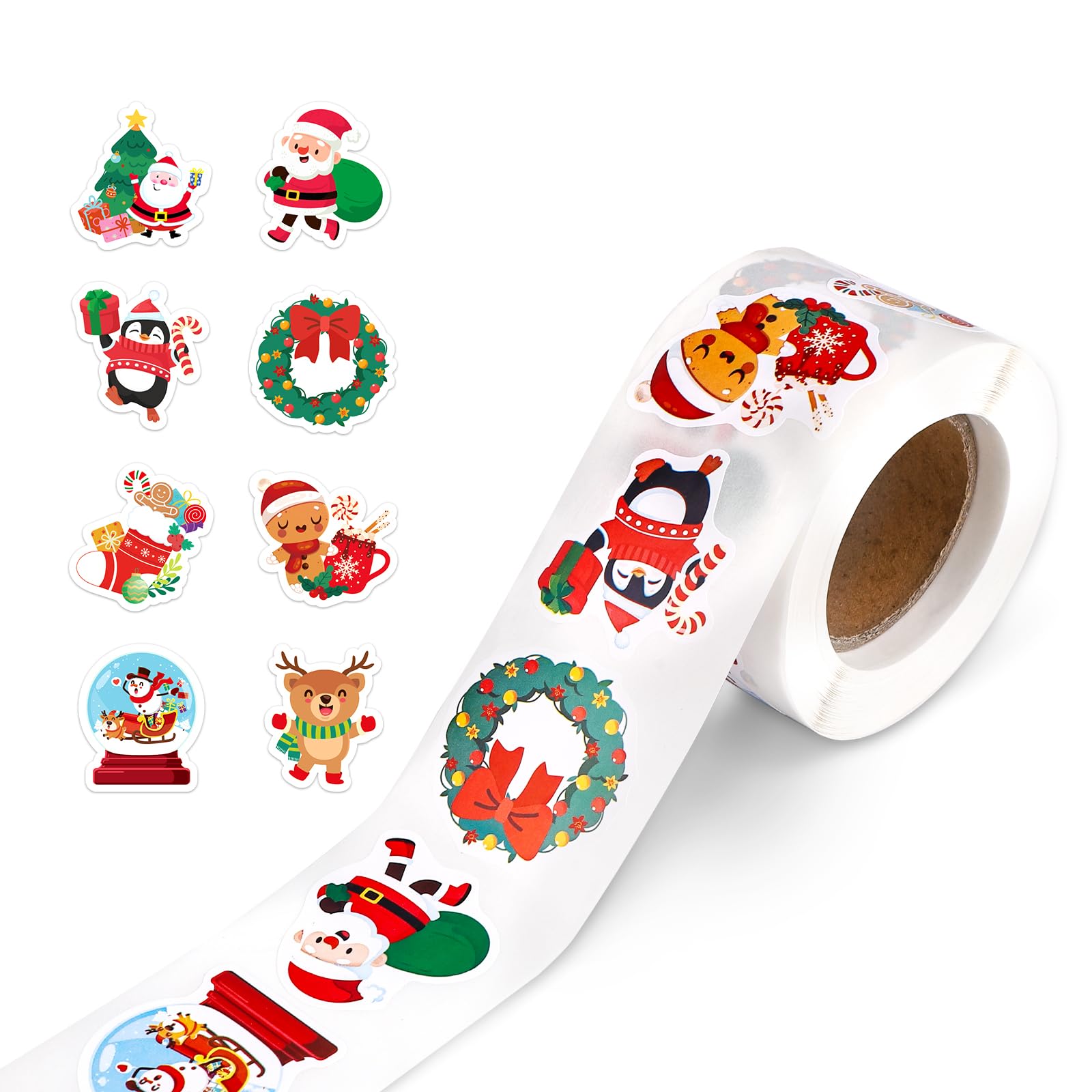 500pcs Christmas Stickers, 8 Styles Merry Christmas Stickers for Kids Xmas Decal Reindeer Santa Claus Christmas Stocking Christmas Envelope Seals Coated Paper Holiday Labels Stickers for Crafts