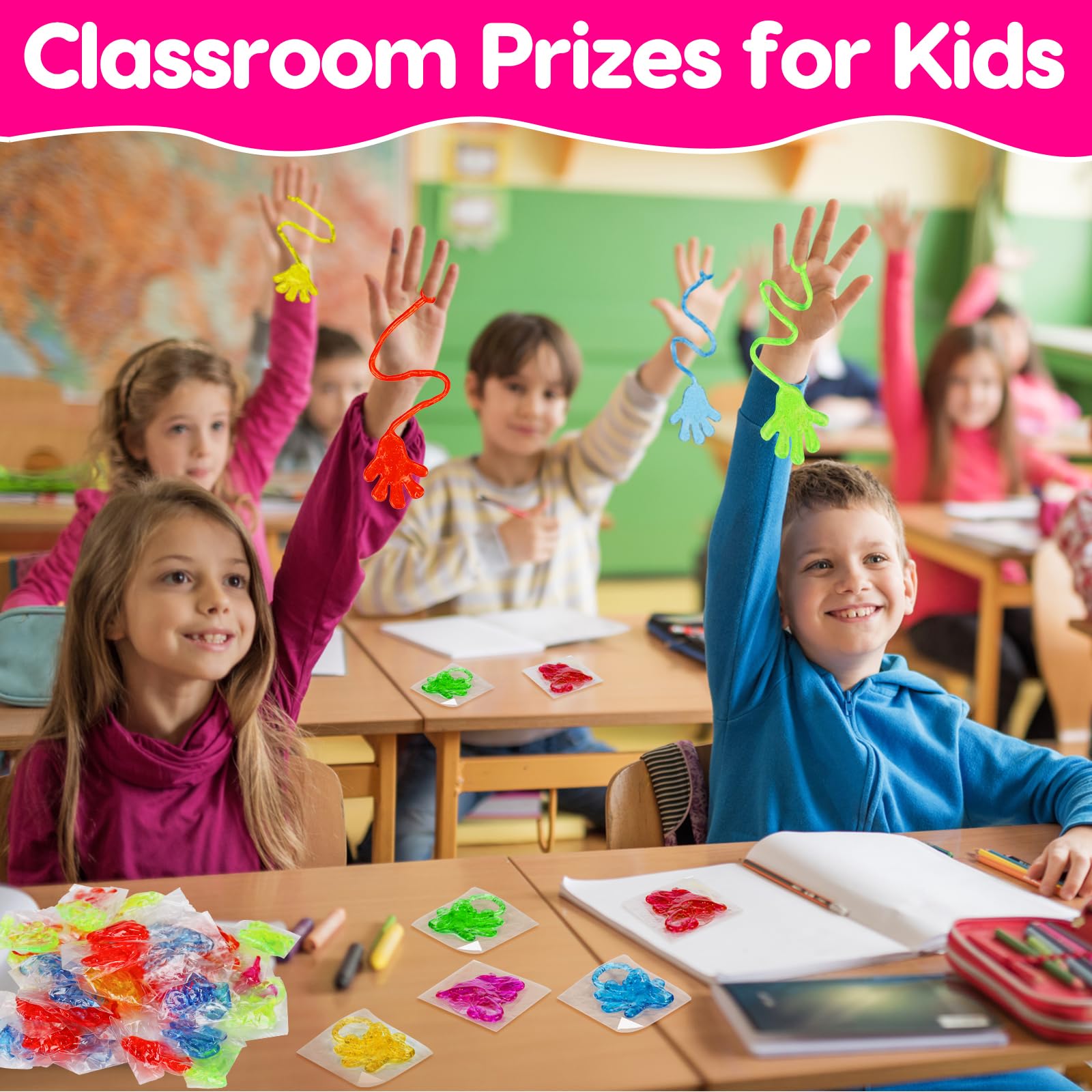 100PCS Glitter Sticky Hands Party Favors for Kids 4-8 8-12 Birthday Supplies Christmas Goodie Bag Stuffers Classroom Treasure Box Carnival Prizes Bulk Treat Trinkets Pinata Stuff Mini Stretchy Toys