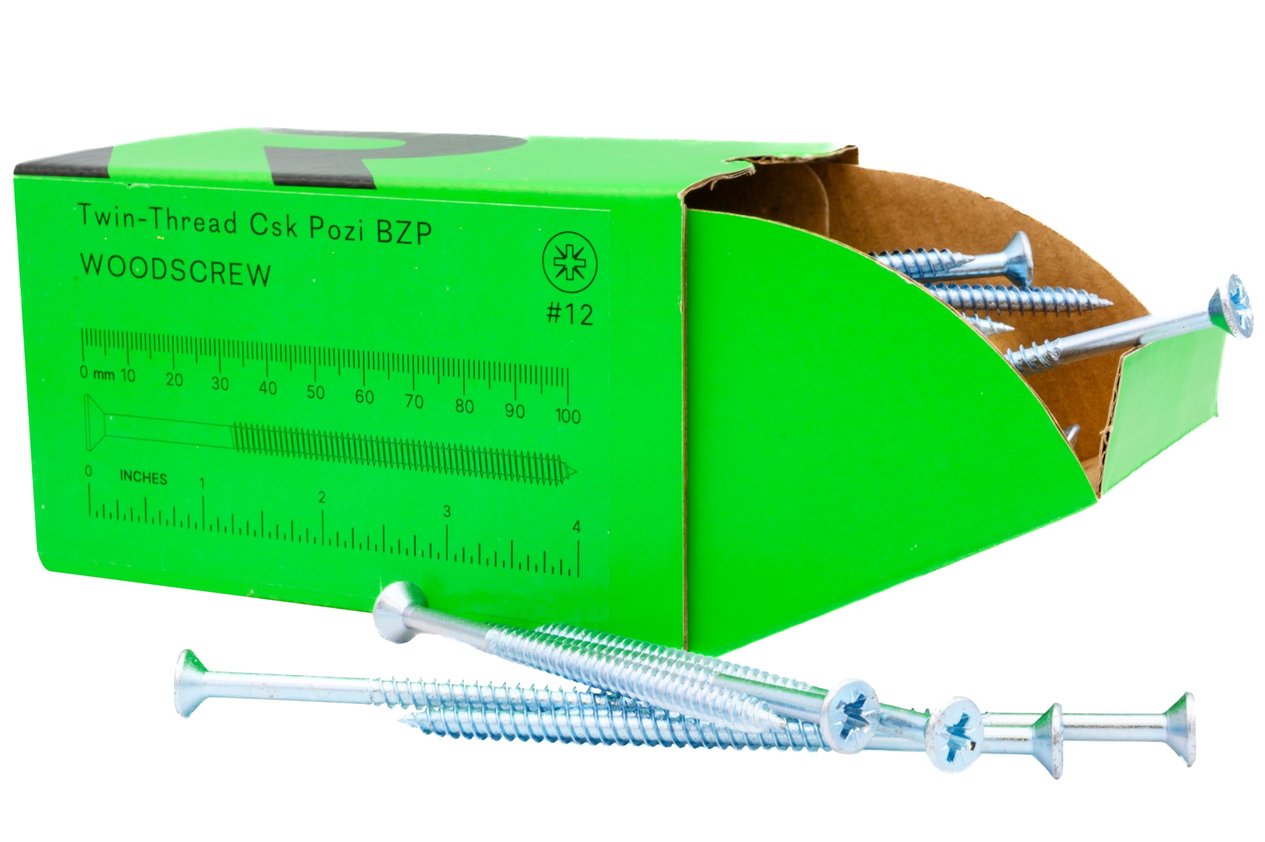 Rikä TWSR044 Woodscrew Twin-Thread CSK BZP 12 x 4in 100pk