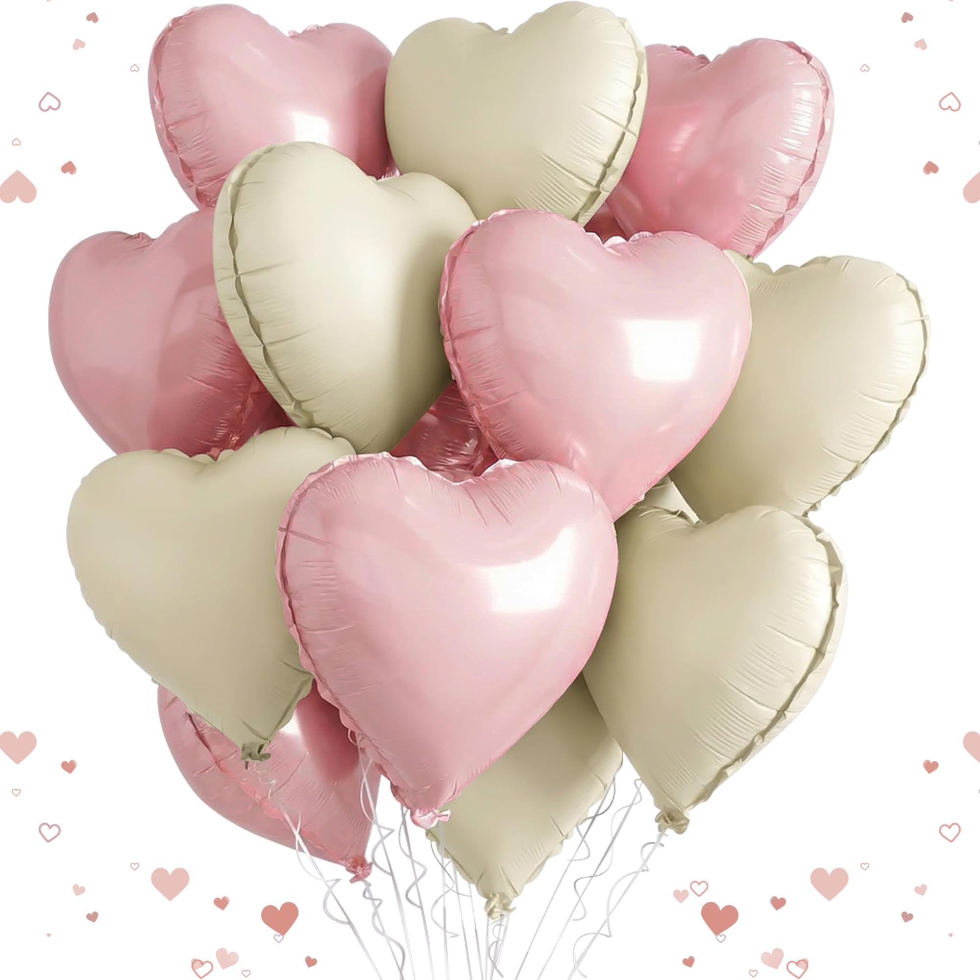 Photo 1 of 12 PCS Pink Cream Heart Balloons, 18 Inch Large Pink Cream Heart Foil Balloons Reusable Love Balloons for Valentines Engagement Brithday Baby Shower Wedding Party Decorations