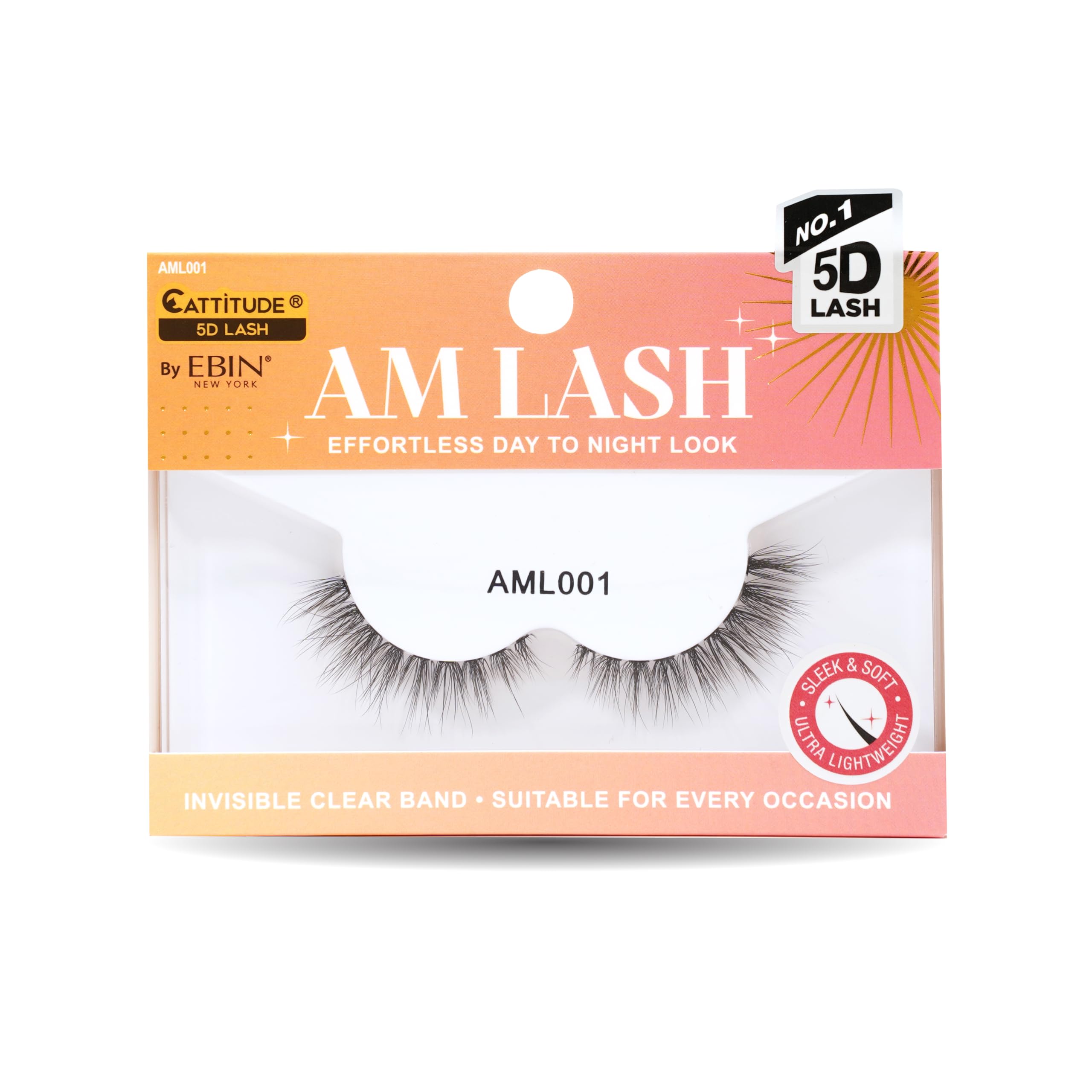 CATTITUDE 5D AM/PM False Eyelashes - Wispy, Natural, Spaced-Out Style, Soft Faux Mink & Ultra Lightweight, Invisible Clear Band, Easy to Apply, Reusable, Natural Everyday Look, Cruelty Free