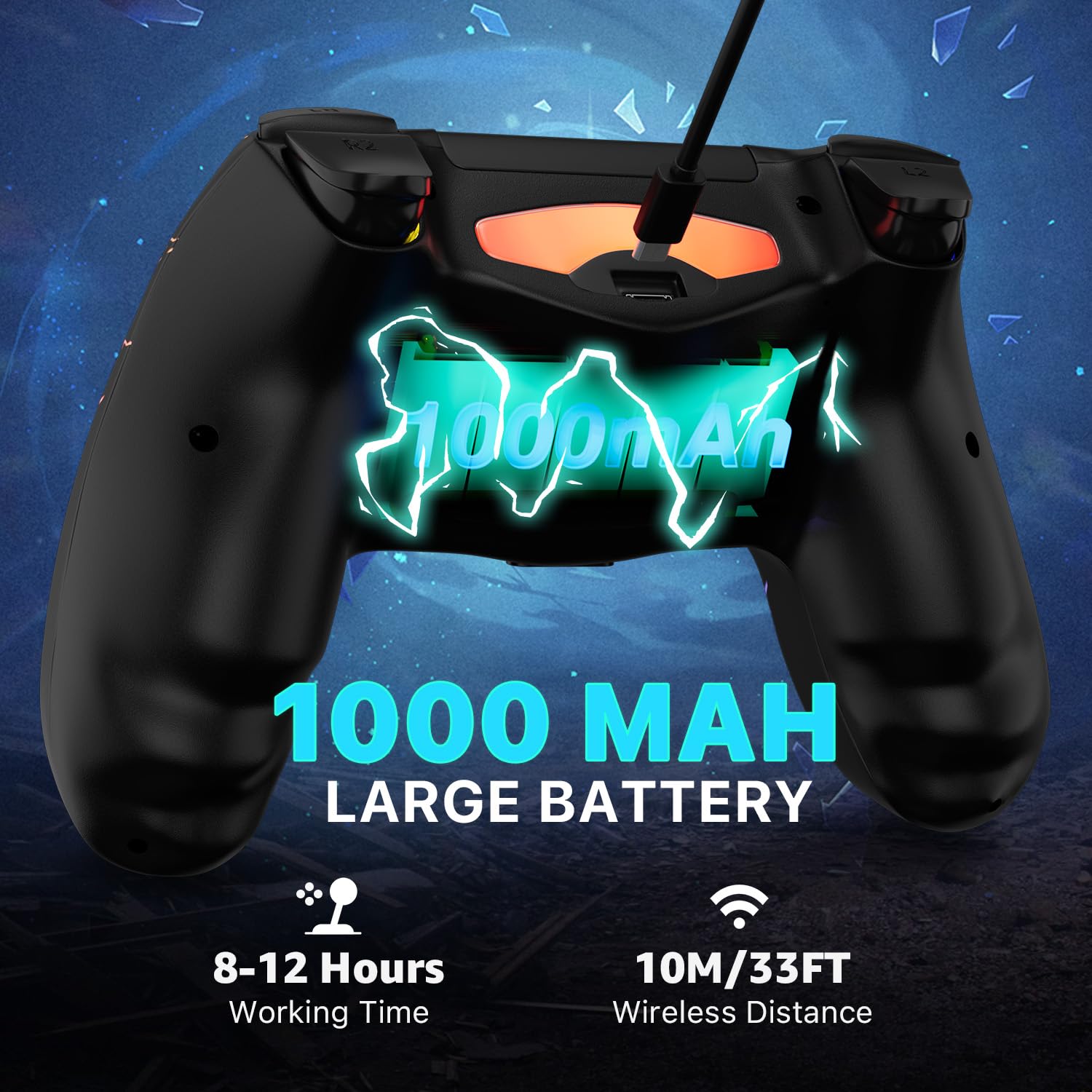 CHENGDAO 2er-Pack Kabelloser Controller für PS4, Multi-Plattform Controller kompatibel mit PS4/Pro/Slim/PC/iOS/Android/MacOS 3,5-mm-Audio-Buchse/empfindlichem Touchpad (Schwarz & Weiß) 5