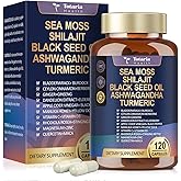 25-in-1 Sea Moss Black Seed Oil Ashwagandha Ginger Shilajit Supplement, Sea Moss Capsules Pro with Bladder Burdock Ceylon Cinnamon Berberine ACV Manuka VIT C & D3 for Men Women, 120 Vegan Caps