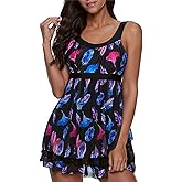 ReachMe Womens Plus Size Swimsuit Two Piece Tankini Bathing Suits with Boy Shorts Tummy Control Modest Swim Dresses