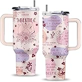 Uibunoo Bestie Gifts for Women, 40 Oz Bestie Tumbler with Handle & Straw, Friends Tumbler, Bestfriend Gift, Thanksgiving Christmas Birthday Gift for Bestfriend, Friend Cup for Her Women Female, 1 PCS