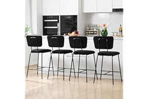BACYION Counter Height Bar Stools Set of 4 - Modern Upholstered Barstools Black Bar Chairs with Metal Legs & Back, for Kitchen, Bistro, Pub, Dining Room Island