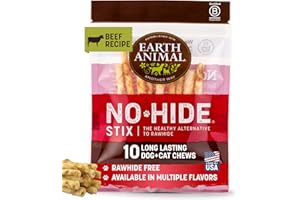 Earth Animal No Hide Stix - Long Lasting Rawhide Free Small Dog Chews Sticks, Beef - 10 Count