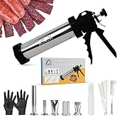 Zyrenza Stainless Steel Beef Jerky Gun Kit, Sausage Stuffer &amp; Meat Maker | Includes 5 nozzles, 1 meat pusher, 5 cleaning brushes &amp; gloves for snack sticks, venison, homemade sausage, gift-ready