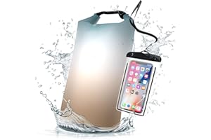 Cliduli Waterproof Dry Bag, Roll Top Teal Beige Ombre Backpack 5L/10L/20L Floating and Lightweight Bags for Kayaking, Boating, Fishing, Swimming and Camping with Waterproof Phone Case