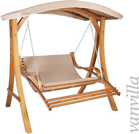 Amazon De Vanvilla Hollywoodschaukel Hangeliege Mit Dach Schwebeliege Laguna Grande Gartenliege Aus Larche Holzfarbe Teak Stoff Khaki Holzschaukel Hollywood Larchenholz