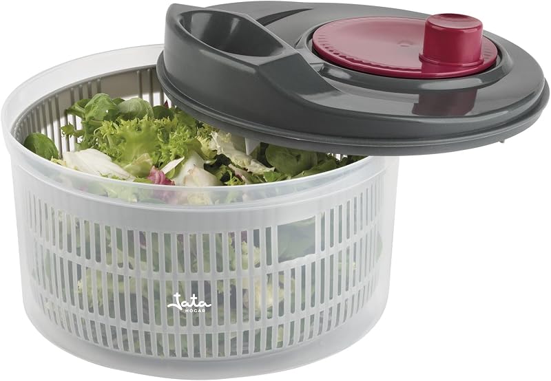 HOGAR HACC4554 - Centrifugadora de Ensalada 3L, Escurridor de Verduras Manual con Manivela, Secador de Lechuga, Sin BPA, Fácil Limpieza