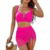 Blooming Jelly Women High Waisted Bikini Sets U-Wire Tummy Control Swimsuits Modest Bathing Suit Mesh Swim Skirt