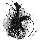 Durzasvo Women's Fascinators Tea Party Wedding Mesh Flower Pearl Feather Fascinator Hat with Headband and Clip