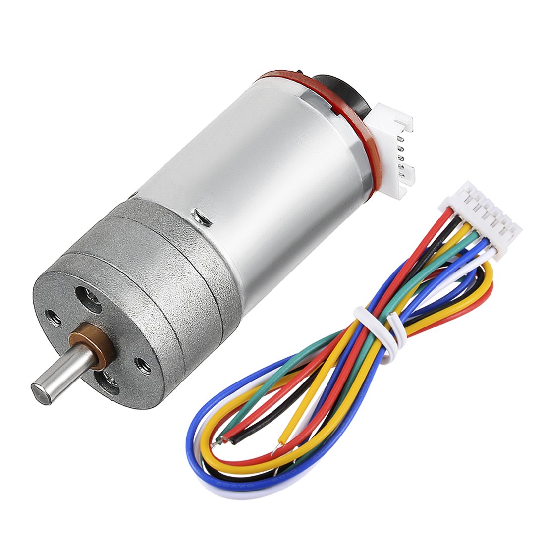 Sourcingmap Gear Motor with Encoder DC 12V 463RPM Gear Rate 9.28:1 D Shaft Metal Encoder Gear Motor Silver 25Dx48L mm for Robot RC Model DIY Engine