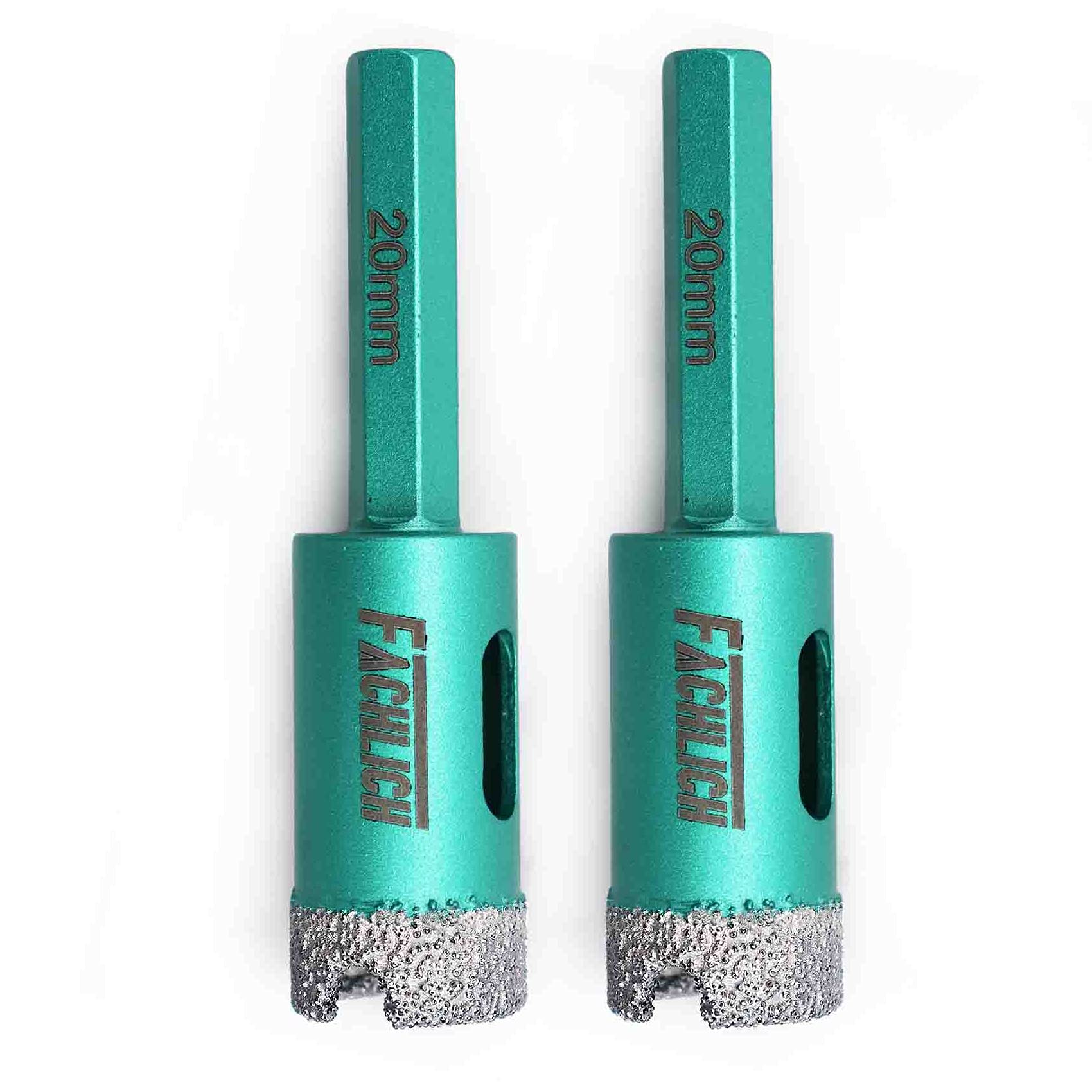 FACHLICH Diamond Core Drill Bits 20mm 2PK Porcelain Hole Saw with Hex Shank for Granite Marble Tile Porcelain Ceramic Hard Materials
