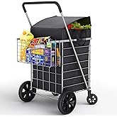 Our Modern Space Shopping Cart w/Waterproof Basket Liner & 360° Swivel Wheels | Foldable Collapsible & Lightweight | Perfect