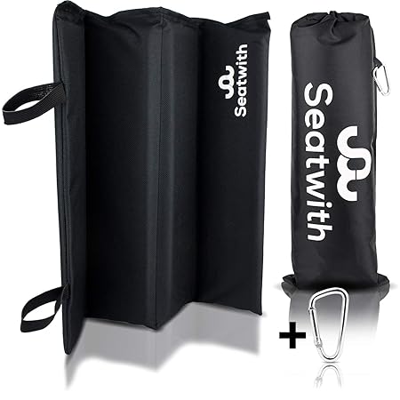 Seatwith Faltbares Iso-Sitzkissen/Outdoor Sitzmatte SCHWARZ(35x35cm) mit Tragetasche und Karabinerhacken für idiale Befestigu