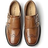 BEAU TODAY Monk Strap Loafers, Womens Leather Loafers, Cap Toe Slip-Ons Waxed Calfskin Loafer Flats for Business Casual Dress Women Shoes