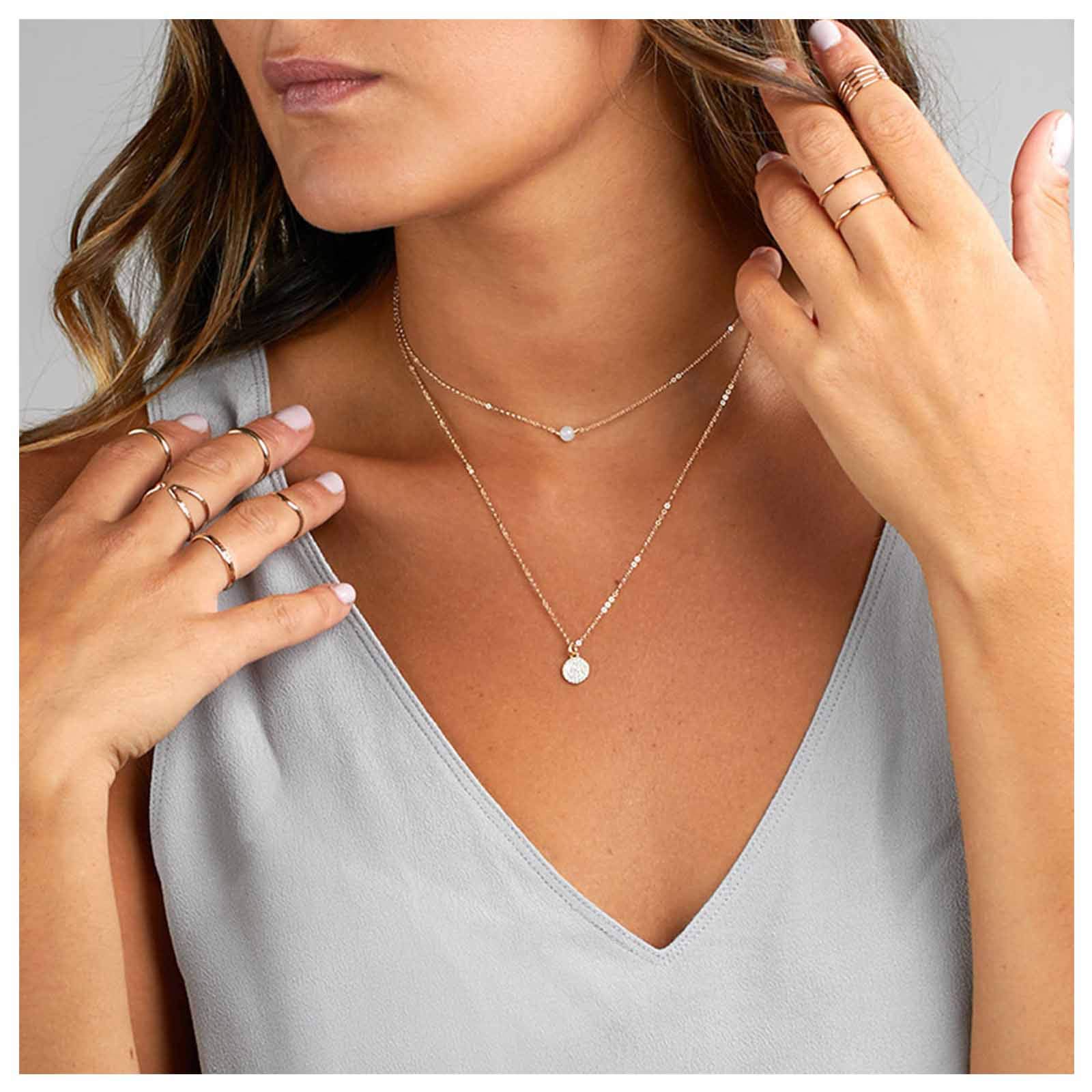 TseenYi Boho Layered Coin Necklaces Choker Gold Disc Pendant Necklace Raw Crystal Chain Necklace Jewelry for Women and Girls