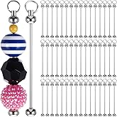 Limbeuuu 50pcs Blank Beadable Keychain Bars, Metal DIY Focal Bead Keychain Bar Charms Easy to Detachable Beaded Key Chain Making Accessories for Craft Item Project Pendant Kit Supplies