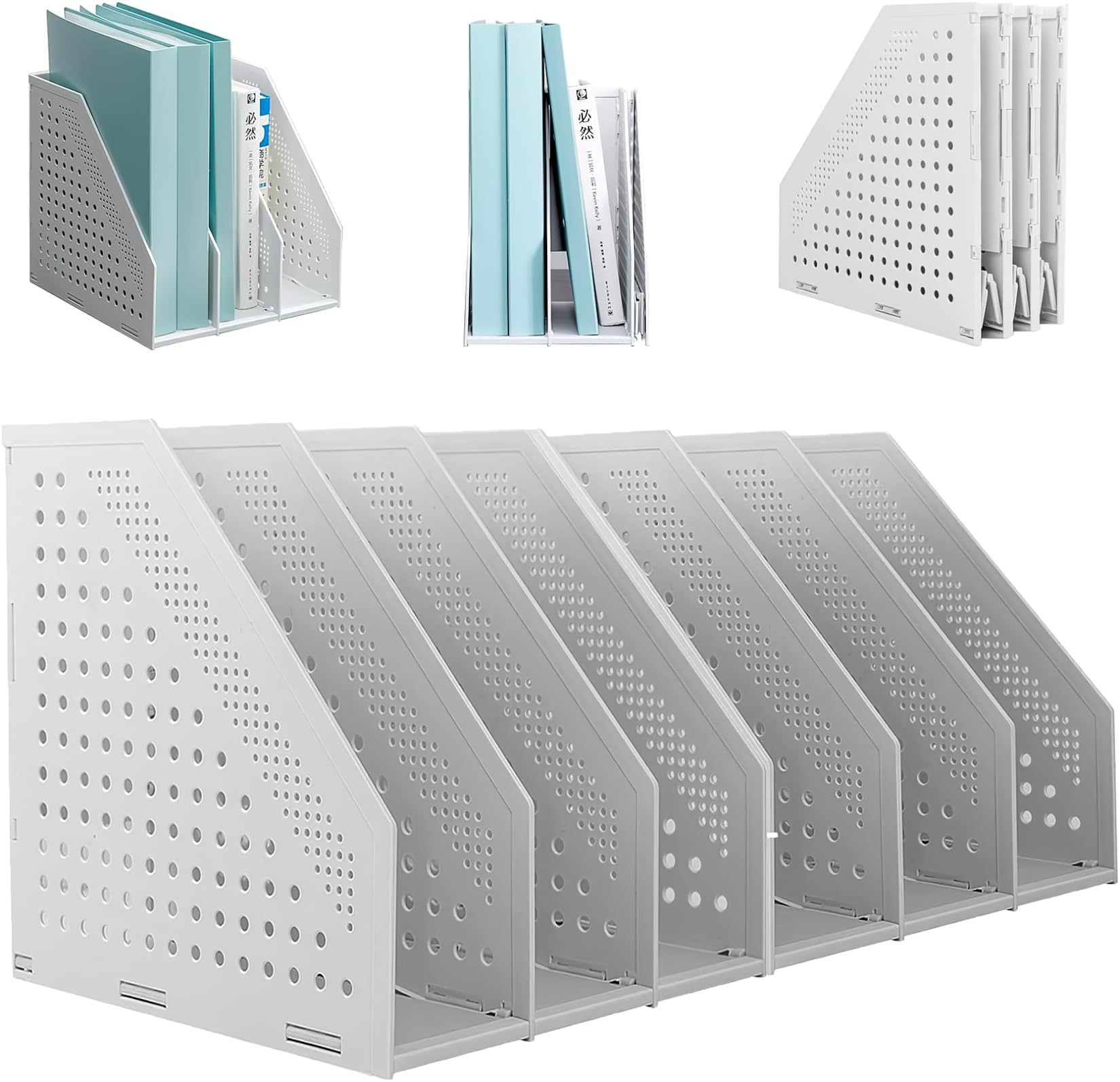 Elezeal Foldable Magazine File Holder Durable File Desktop Document Organiser Book Shelves Magazine Folder Paper Filing Rack For Books, CDs, Office, Library, Home and School (3 Compartments - 2pack)