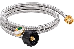 SHINESTAR 6 FT Braided Propane Hose Adapter with Gauge, Fits for Blackstone Tabletop Griddle, Coleman Camping Stove, Weber Q Grill and More, Connects to 5-20 lb Propane Tank