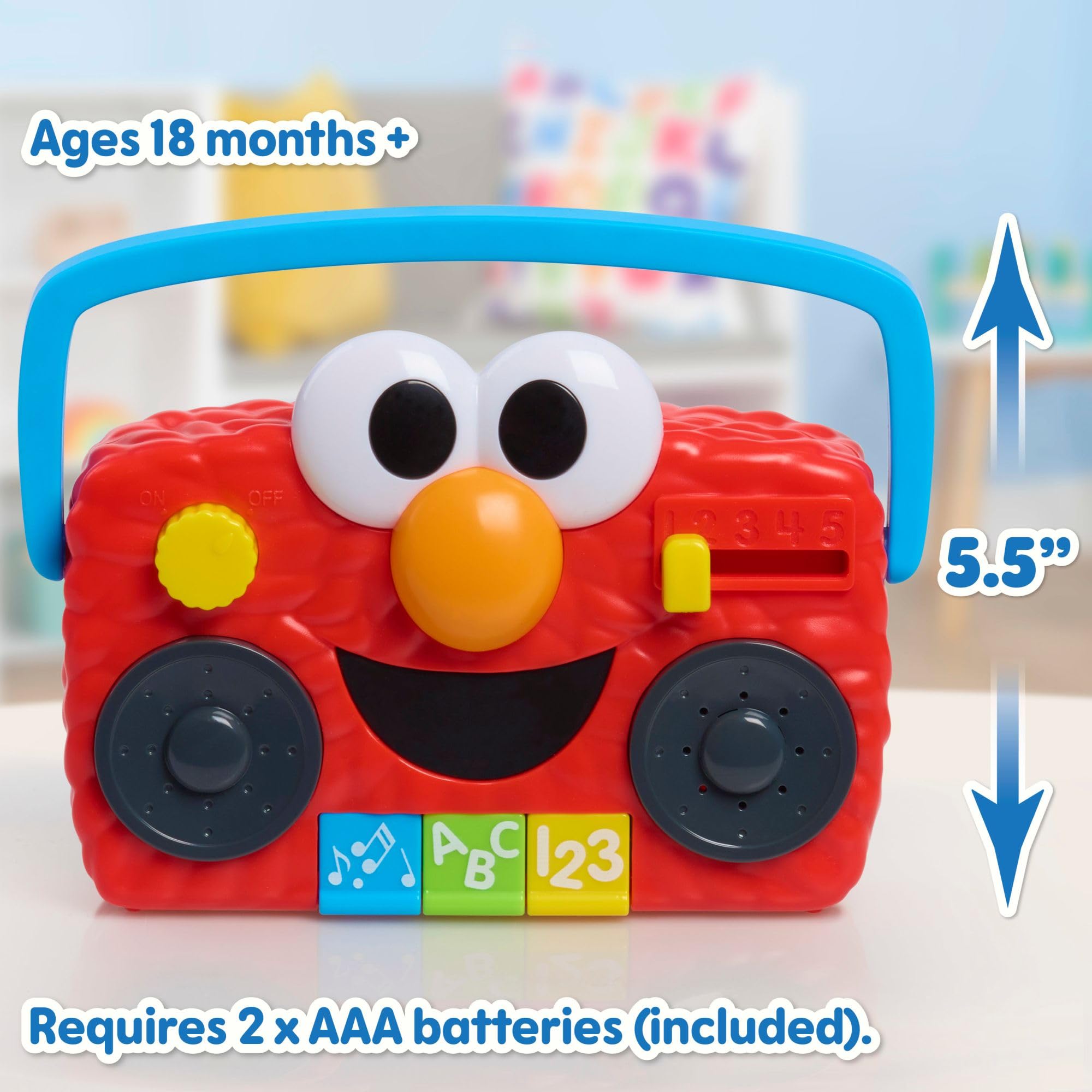 Just Play Sesame Street Elmo Take Along Boombox with Lights & Sounds, 5.5-inch Interactive Toy, Learning and Education, Kids Toys for Ages 2 Up
