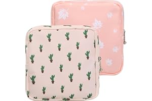 Focenat 2 Pack Sanitary Napkin Storage Bag, Portable First Period Bag with Zipper, Sanitary Napkin Pads Tampon Storage Bags, 