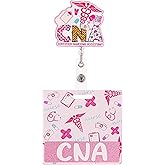 CNA Badge Reel Retractable & ID Badge Buddy, CNA Badge Reel Set Pack CNA Retractable Badge Clip with CNA Nurse Badge Card Identification Tags Pink Gift for Certified Nursing Assistant Badge Holder