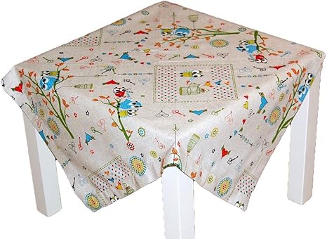 Tischdecken Hossner 85x85 cm Mitteldecke Türkis Bunt Eulenliebe - Eule