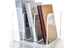 AIMOLLY 3 Vertical Compartments Clear Acrylic Magazine & File Holder – Multipurpose Desk Organizer for Documents, Tablets, Magazines, Books – Office/Home/Classroom Rack
