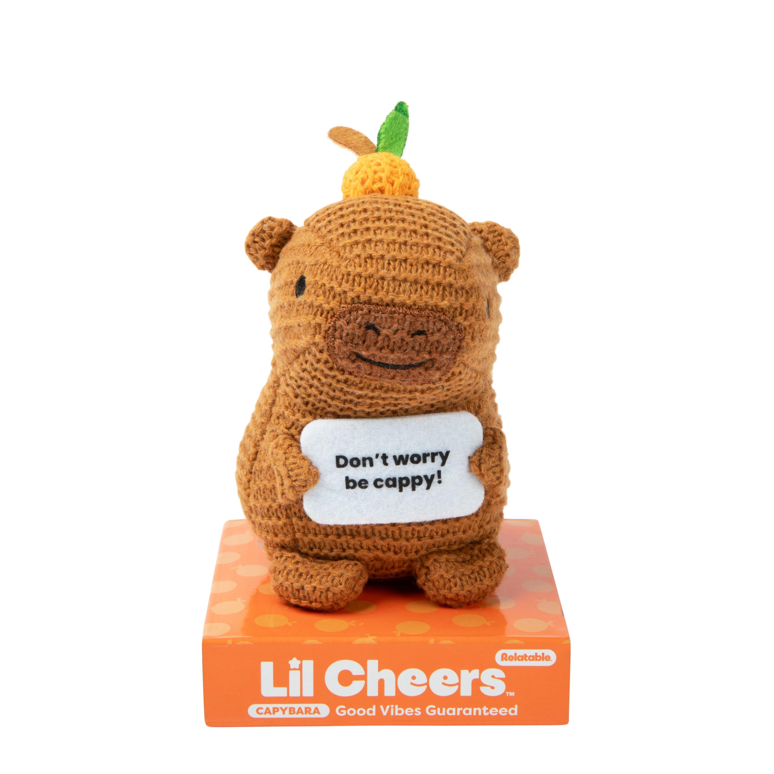 Lil Cheers Capybara by Relatable, Uplifting Crochet Easter Plush Stuffed Animal, Cute Easter Basket Stuffer, Non Candy Easter Gift for Kids and Teens, Includes 1 Capybara Plush