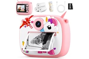 Kids Camera,Instant Camera for Kids Age 3-8,Kids Digital Camera with 1080P Video,Selfie,Fun Filters,32GB Card & Paper Rolls,P