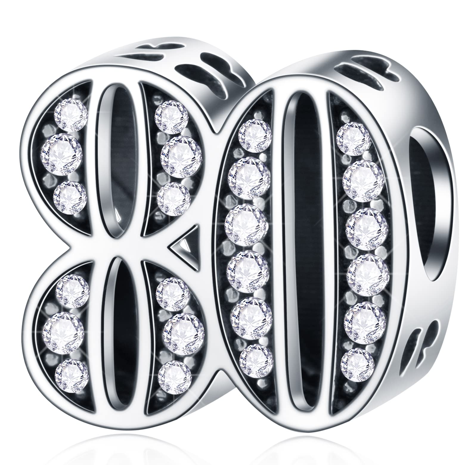 80 Year Anniversary Charms fits Pandora Christmas Bracelet, 925 Sterling Silver 80th Birthday Beads with CZ Birthstones, Number 80 Years of Love Gifts for Thanksgiving/Grandmother