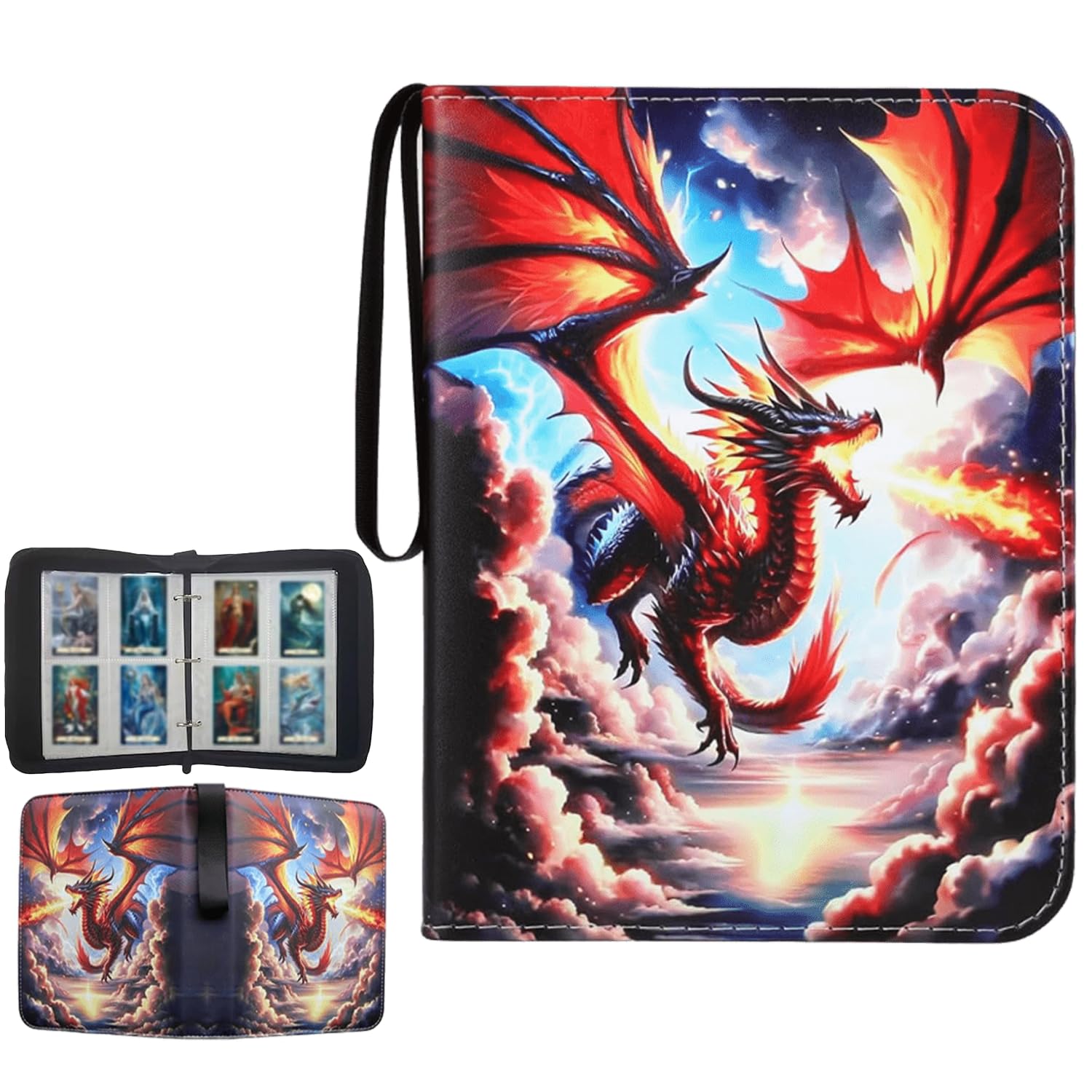 ZHUIYIWIN 4 Pocket Trading Card Binder,400 Pockets Card Binder Folder, PU Leather Card Folder Trading for MTG Sports Baseball TCG Football Basketball Cards(Tyrannosaurus rex, 4-Pocket)