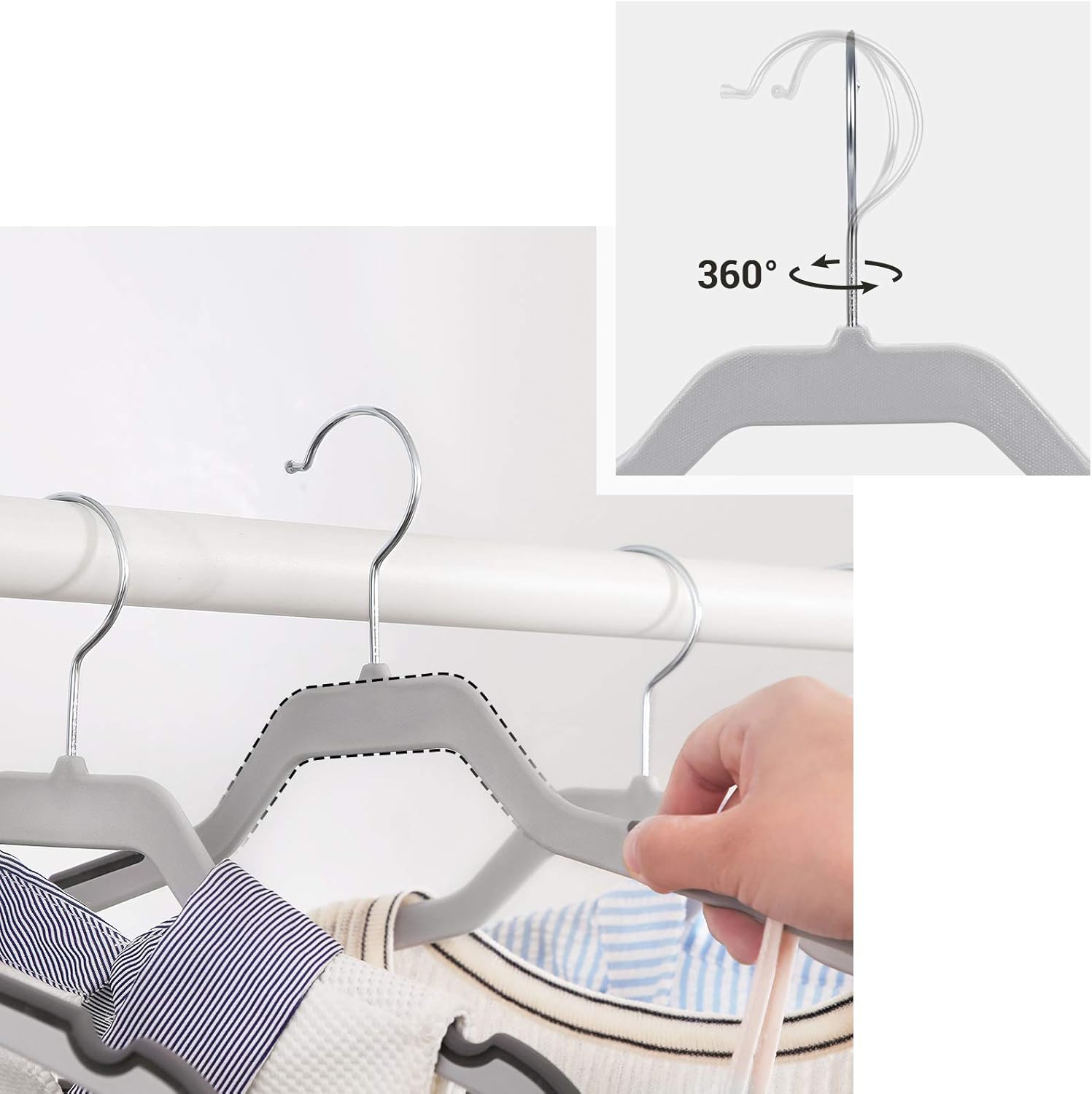 SONGMICS 20 Pack Flat Top Coat Hangers with 360° Swivel Hook, Non-Slip Strips, Heavy Duty Clothes Hangers for Jackets Shirts - Image 5