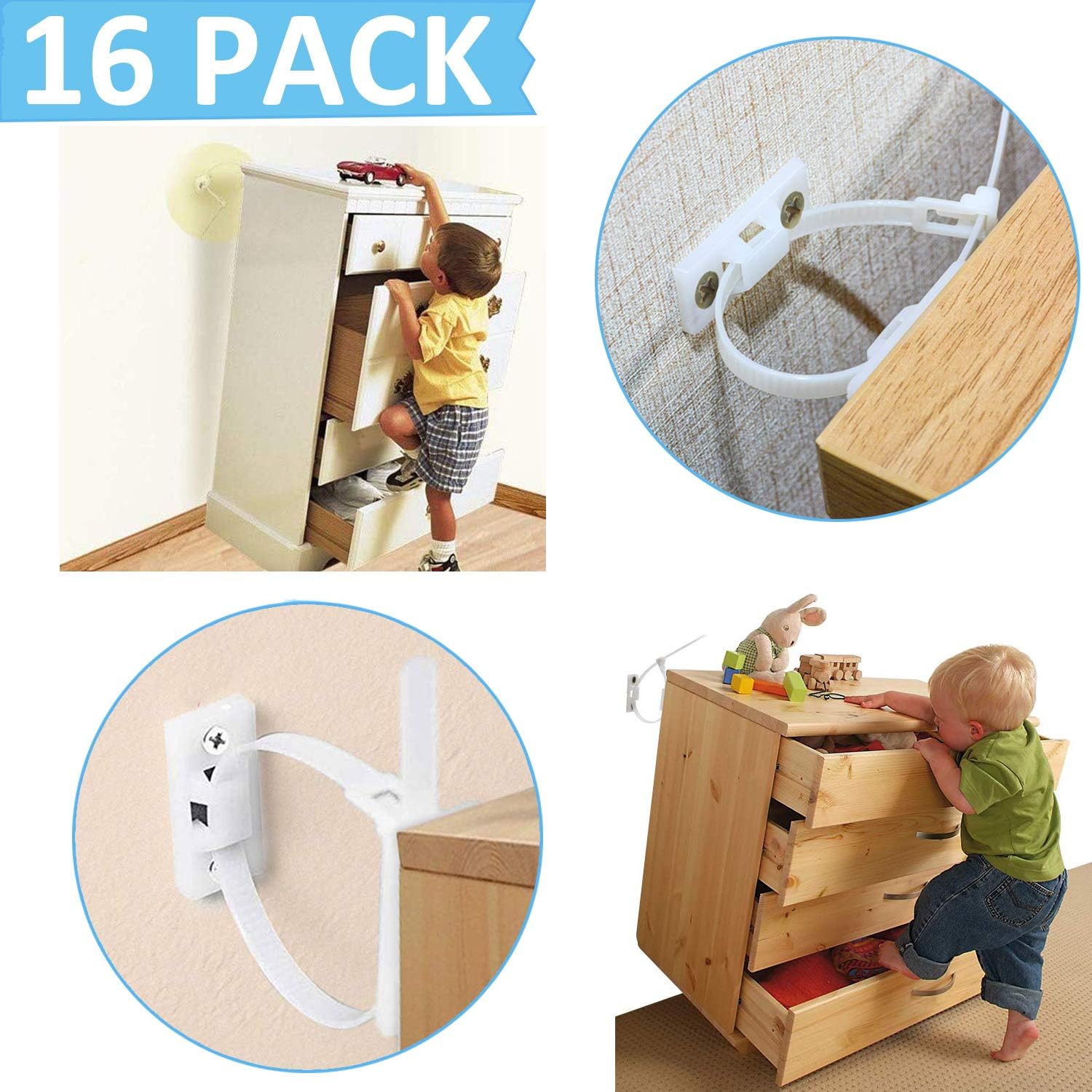 Furniture Straps, Wall Anchor, Furniture Anchors for Baby Proofing Safety, Anti Tip Furniture Kit, Furniture Wall Straps, Bearing 135Ib, Nylon Straps