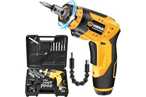 VIGRUE Cordless Screwdriver Set, Rechargeable Electric Screwdriver with 45 Free Accessories, Battery Indicator, 7 Torque Setting, 2 Position Handle with LED Light, Flexible Shaft