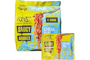 Snapdragon Saucy Instant Noodles with Korean BBQ Slurpable Sauce - Quick Meal, Snack, and Lunch. 4-Pack Microwave Noodles for Cup, Bowl, Ramen or Asian Stir Fry