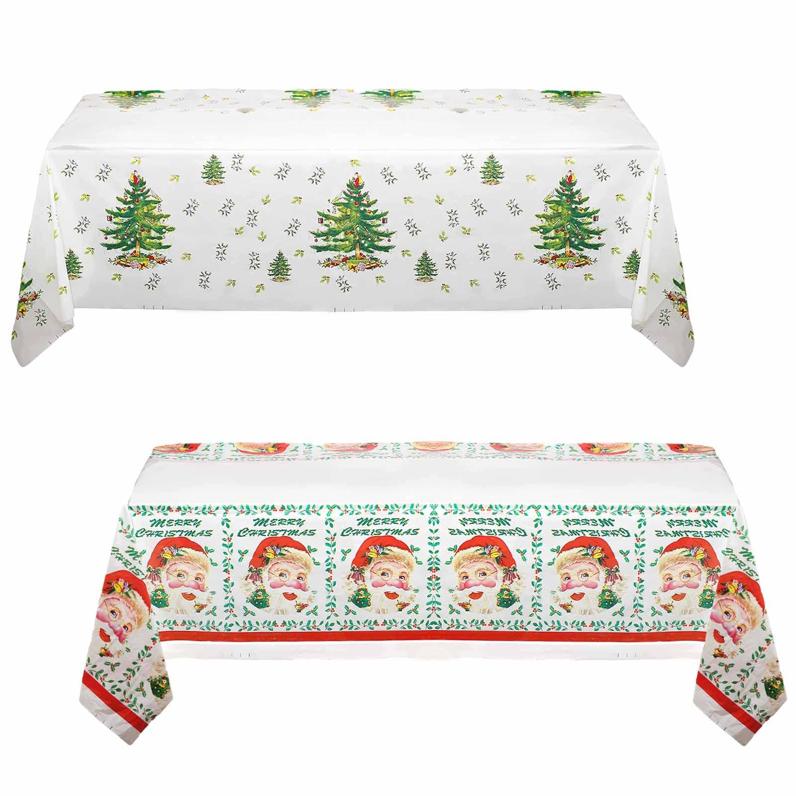 2 Style 108*180cm Christmas Disposable Tablecloths,Christmas Tree,Holly Santa Xmas Tablecloth Design Waterproof Table Cloth,Rectangle Table Cloth Party for Christmas Dinner Winter Holiday Party Décor