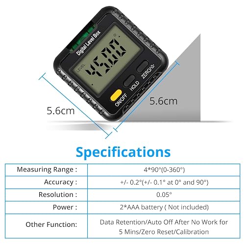 Digital Protractor Angle Finder With Magnetic Base - 0 To 360 Degree Inclinometer Level Tool