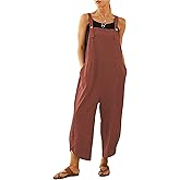 Shebote Womens Sleeveless Cotton Linen Adjustable Bib Overalls Baggy Jumpsuits Romper with Pockets Straps Jumpsuit