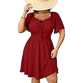 RWJ Women Plus Size Summer Dress Short Sleeve Tie Front Sweetheart Neck Casual Mini Wedding Guest Dresses 2025