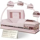 Overnight Caskets Mother Funeral Metal Casket Pink w/Pink Velvet Interior | Premium 18-gauge steel construction with pink velvet interior, fully appointed casket featuring a pillow &amp; throw set